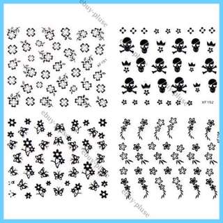 30 Sheets 3D Black Decal Stickers Nail Art Manicure Tips DIY 
