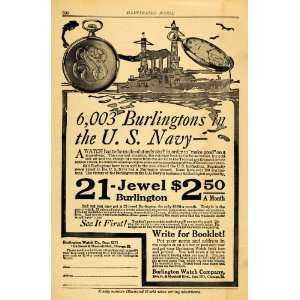  1918 Ad Burlington Navy Pocket Watch Ship Military Sea 