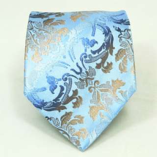 Landisun 17K Blue Brown Paisleys Mens Silk Tie Set: Tie+Hanky &Plastic 