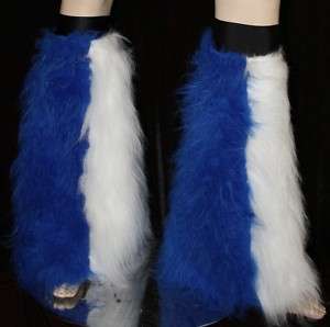 BLUE WHITE FLUFFIES FURRY FLUFFY RAVE BOOT COVERS  