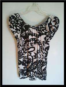 Womans J Crew Short Sleeve Knit Top SZ XS Black White Print 100% 