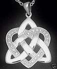 Sterling Silver Diamond Celtic Knot Pendant Necklace Irish Made white 