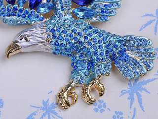 Blue Sapphire American USA Eagle Bird Swarovski Crystal Rhinestone Pin 