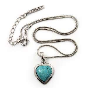  Small Turquoise Style Heart Pendant Necklace In Silver 