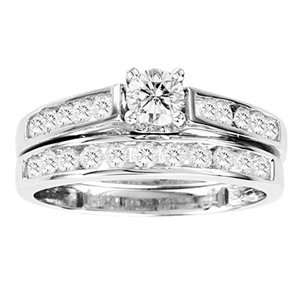   14k White Gold Cathedral Engagement Wedding Bridal Set Ring: Jewelry