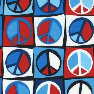 PEACE SIGNS IN RED WHITE BLUE~ Cotton Quilting Fabric  