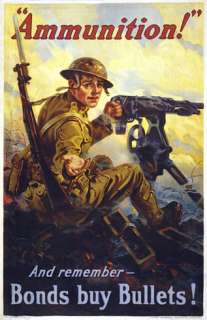 Vintage Patriotic  War Bonds + Ammunition Poster WW 2  