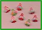 VINTAGE JAPAN PLASTIC FLOWER BASKETS Charms HAND PAINTED Green Red lot