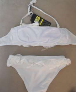 Ruffled Bikini Swimsuit Swimwear s91 Ivory Black S M  