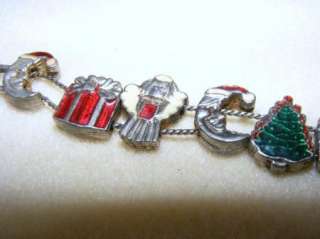 Enamel Christmas Slide Charm Bracelet Vintage Estate Jewelry  