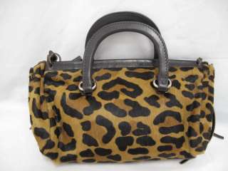 Prada Brown Leopard Print Pony Hair Leather Trim/Handle Small Bag 