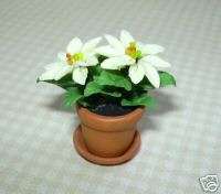 White Poinsettia Terra Cotta Pot: DOLLHOUSE Miniatures  