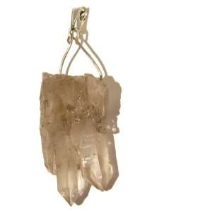 Quartz Pendant 01 Twin Point Cluster Clear Silver Wire Crystal Stone 