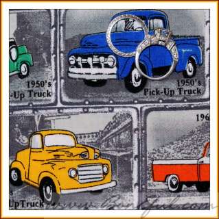   Gray VTG Antique Car 40 50 60 Pick Up Truck *Block Cotton Quilt  