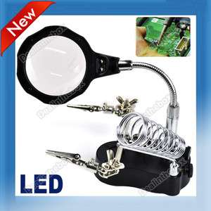 5x&12X 3rd Helping Hand LED Magnifying Soldering IRON STAND Lens 