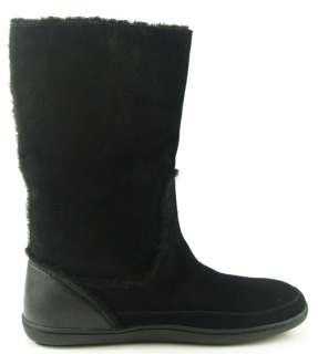 COACH MISHKA Black Suede Shearling Fur Trim Womens Shoes Mid Calf 