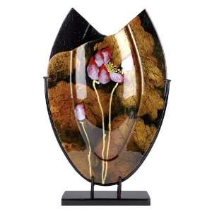  Leaves with Flowers Oval Fused Glass Vase Kitchen 