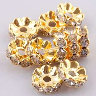 100PCS WHOLESALE LOT CLEAR CRYSTAL GOLD PLATED SPACER FINDINGS BEADS 
