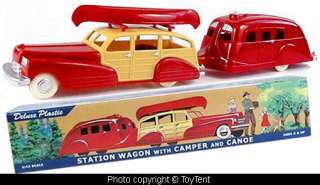 toy car Station Wagon + camping trailer + canoe O scale  