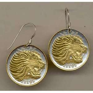   Gorgeous 2 Toned Gold on Silver Ethiopia Lion Coin Earrings: Jewelry