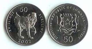 SOMALIA 6 PIECE UNC. COIN SET    0.05 TO 100 SHILLINGS  