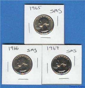 1965 1966 1967 SMS Special Mint Set Quarters Set of 3  