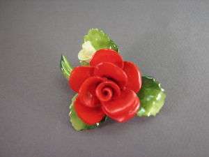 FREE SHIP USA! Red Rose Flower Brooch CARA China Staffordshire Made 