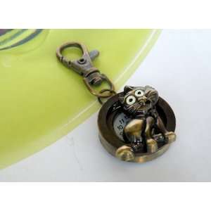  Bronze Key Chain/Key Holder/Handbag Charm w/Clock Beautiful Lion 