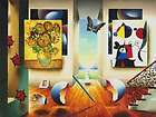 ferjo miro and sunflowers on canvas unstretched 