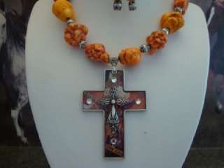 Beautiful Orange Turquoise Necklace, Bracelet & Earring Set