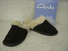 Clarks Wren Bird Chocolate Brown Suede Leather Warm Lined Mule 