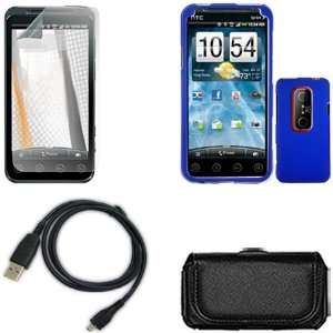 EVO 3D Combo Rubber Blue Protective Case Faceplate Cover + LCD Screen 