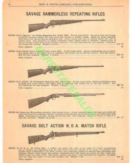 1928 Savage Model 19 N.R.A.& 23 Rifle Catalog AD  