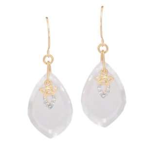   Gold Kite Shaped Rock Crystal and Diamond Drop Earrings Jewelry