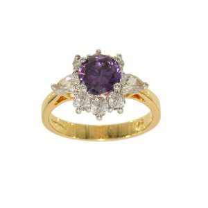 Perfect Size Two Tone Cluster Fashion Ring Done in Amethyst and Clear 