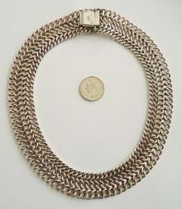 TAXCO, Mexico STERLING SILVER Chain Style Collar Necklace   168 gr 