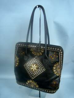 Laura Ashley Black Leather Jeweled Tote/Handbag  