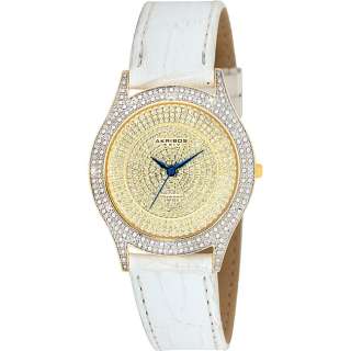 Akribos XXIV Womens Diamond Gold Brilliance Swiss Quartz Strap Watch 
