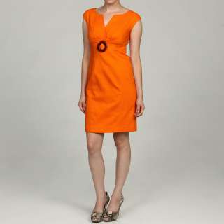 Eliza J Womens Petite Orange Belted Dress  