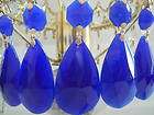 COBALT BLUE GLASS ALMOND LAMP CHANDELIER PRISM 12PCS