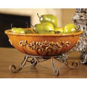   Ceramic Golden Decorative Bowl w/ Metal Stand NEW