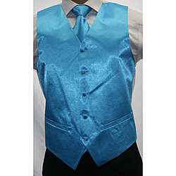 Ferrecci Mens Shiny Turquoise Microfiber 3 piece Vest  