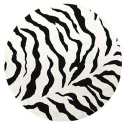Alexa Zebra Animal Print Black/ Ivory Rug (6 Round)  Overstock