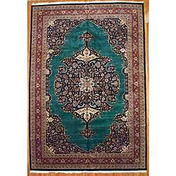 Indo Heriz Hand knotted Green/ Red Rug (1111 x 176)  