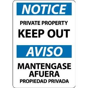 ESN374RB   Notice, Private Property Keep Out, Bilingual, 14 X 10 