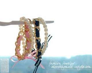   style Alloy pearl bow Double Bracelet Bracelets 2 colors choose  