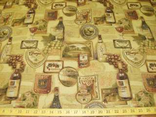 Wine labels and wine bottles tapestry upholstery fabric color vintage 