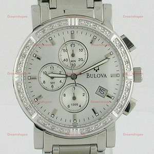 Bulova 24 Diamonds White Dial Chrono Mens Watches 96E03  