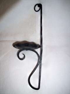 Vintage Black Wrought Iron Candle Holder Wall Scone VGC  