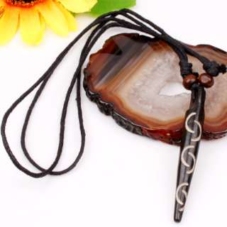 Tibetan Ox Bone Carved Cone Pendant Necklace Adjustable  